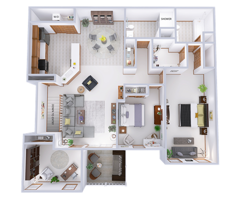 2 Bedroom 2 Bath + Den Upper (B)